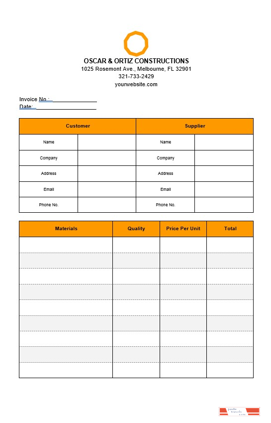 Basic Construction Invoice Template PSD template
